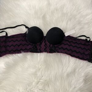 Pearlle Women's Bella Push Up‎ Bra Adjustable Strap Black Pink Size 34B NEW